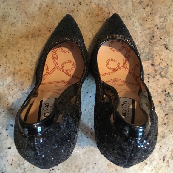 Lucy Choi London Black Glitter Cut Out Heels